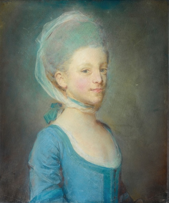 Jean-Baptiste Perronneau - Portrait Of A Young Woman Wearing A Kerchief Of Striped Gaze