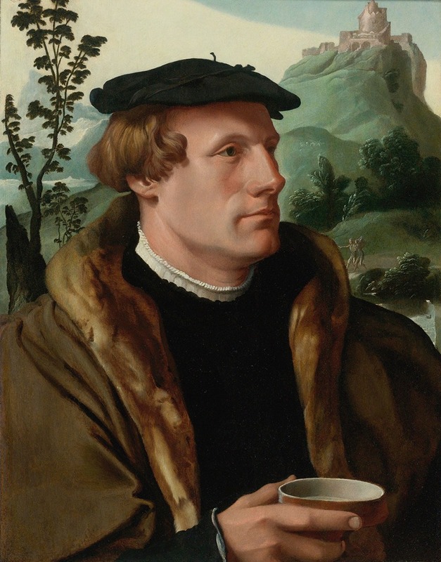 Maarten Van Heemskerck - Portrait Of A Gentleman In A Fur-Lined Cloak