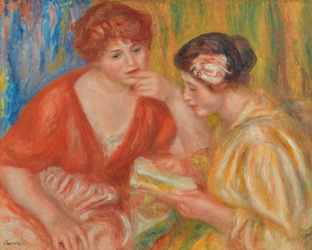 Pierre-Auguste Renoir - La Lecture, Deux Femmes Aux Corsages Rouge Et Rose