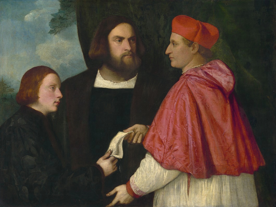 Follower of Titian - Girolamo and Cardinal Marco Corner Investing Marco, Abbot of Carrara, with His Benefice