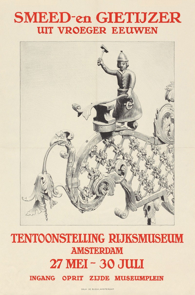 Anonymous - Affiche voor de tentoonstelling ‘Smeed- en gietijzer uit vroeger eeuwen’ in het Rijksmuseum te Amsterdam