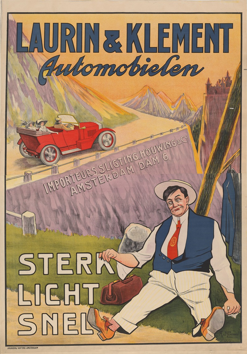 Arnold van Roessel - Affiche voor Laurin & Klement Automobielen, naar Nederland geïmporteerd door Sligting, Houwing & Co