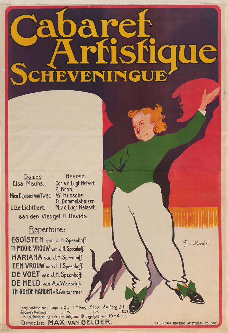 Arnold van Roessel - Affiche voor opvoeringen bij het Cabaret Artistique te Scheveningen, onder directie van Max van Gelder