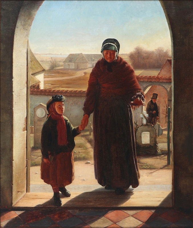 Carl Ferdinand Andersen - Moder og barn ved indgangen til kirken