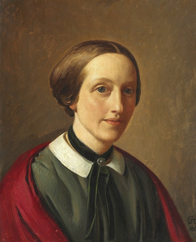 Constantin Hansen - Portræt af Michala Ingerslev, f. Aagaard fra Iselingen i sort kjole og rødt sjal