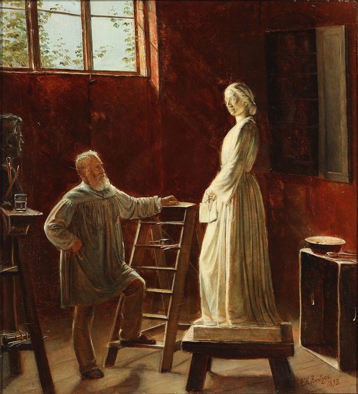 Edvard Bentzen - H.W. Bissen betragter sin statue af Johanne Louise Heiberg