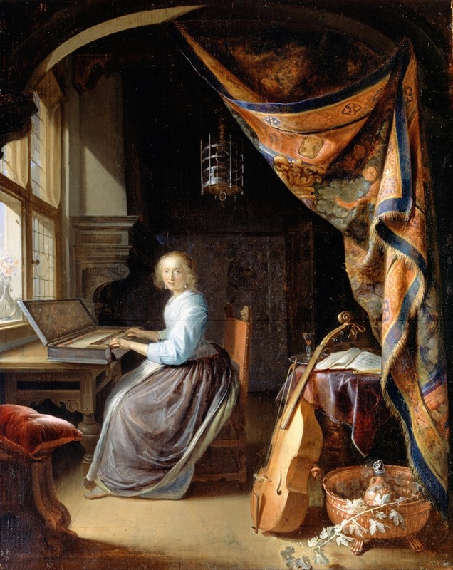 Gerrit Dou - A Woman playing a Clavichord