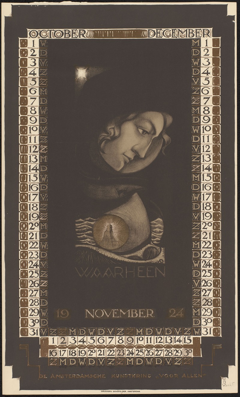 Nicolaas van de Vecht - Kalenderblad voor oktober tot en met december 1924