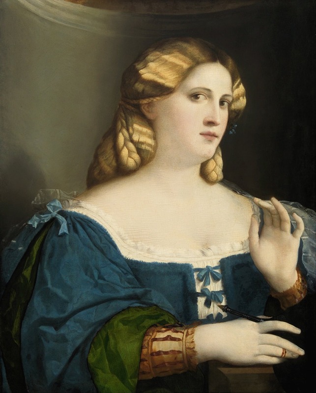 Jacopo Palma Il Vecchio - Young Woman in a Blue Dress, with Fan