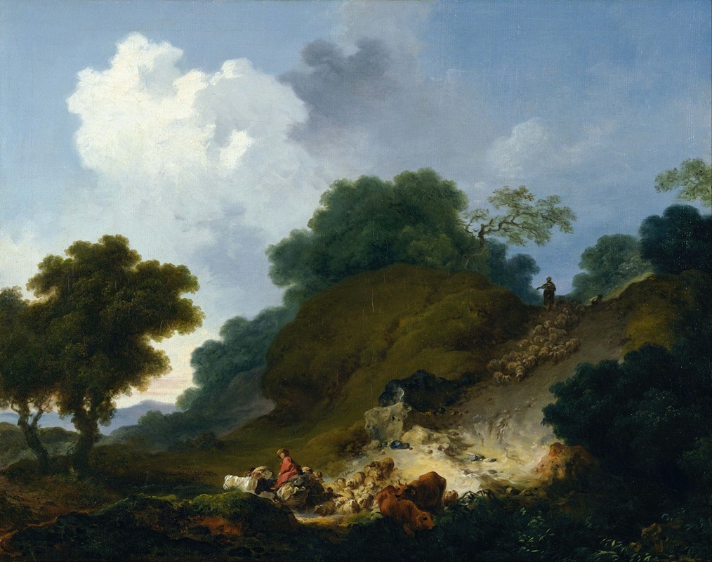 Jean-Honoré Fragonard - Landscape with Shepherds and Flock of Sheep