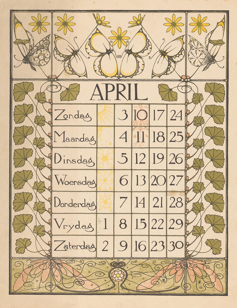 Theo Nieuwenhuis - Kalenderblad voor april 1898