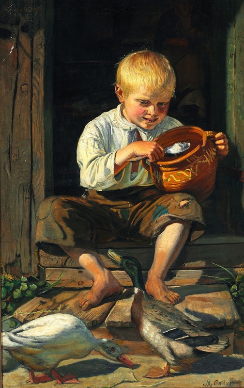 Michael Ancher - Dreng fodrer ænder (1879)
