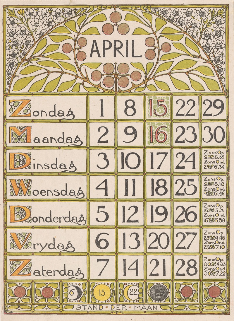 Kalenderblad voor april 1900 by Theo Nieuwenhuis - Artvee