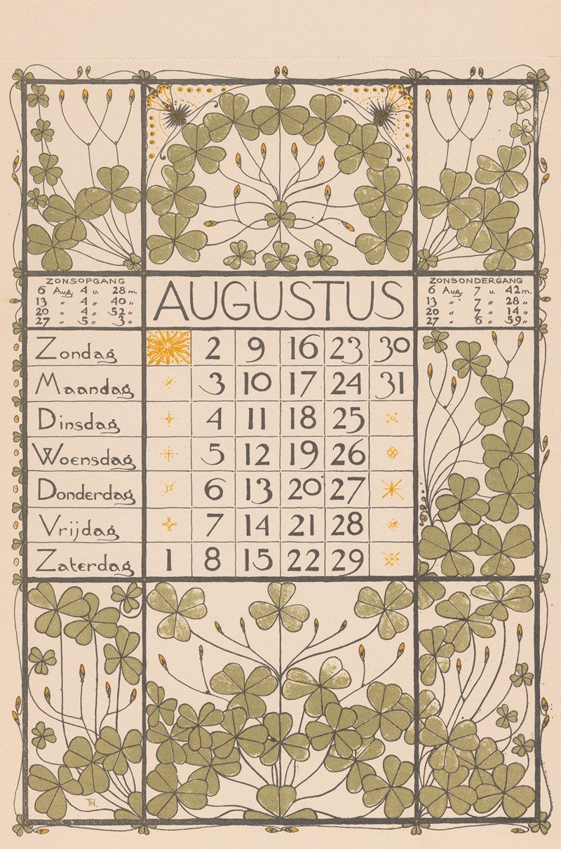 Theo Nieuwenhuis - Kalenderblad voor augustus 1896