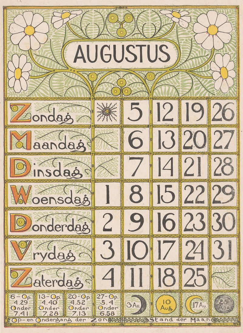 Theo Nieuwenhuis - Kalenderblad voor augustus 1900