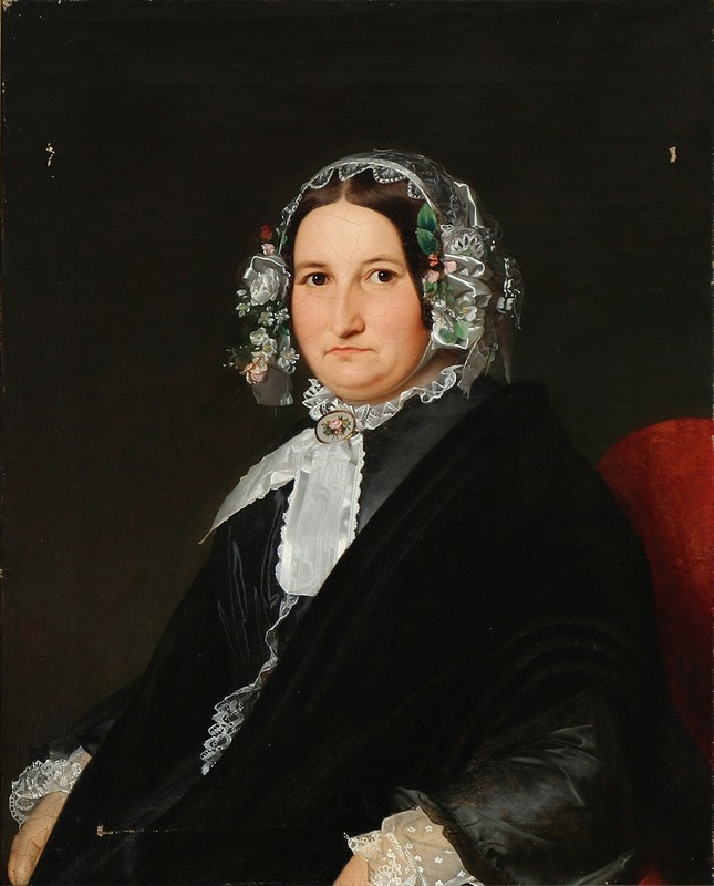 Niels Peter Holbech - Portræt af en dame i sort silkekjole og kyse