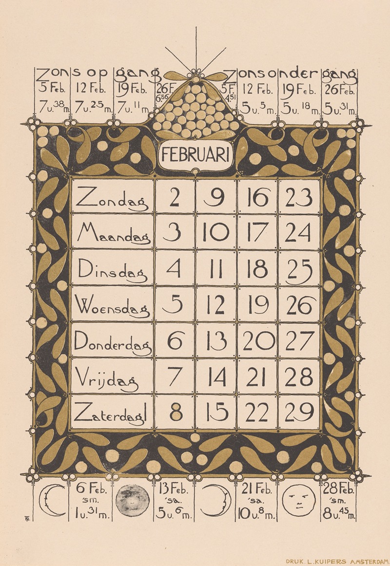 Theo Nieuwenhuis - Kalenderblad voor februari 1896