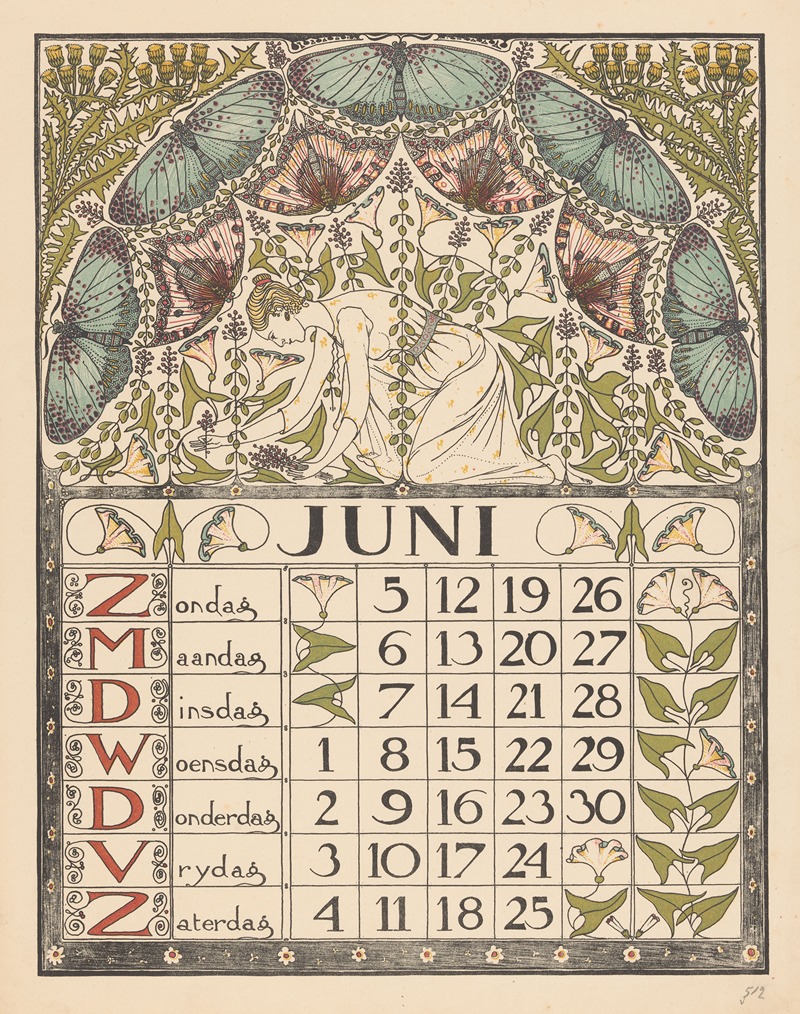 Theo Nieuwenhuis - Kalenderblad voor juni 1898