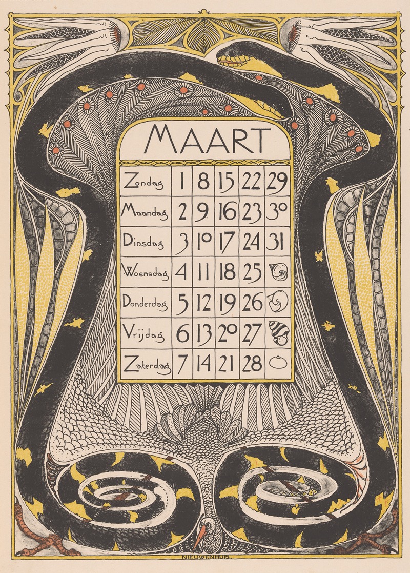 Theo Nieuwenhuis - Kalenderblad voor maart 1896