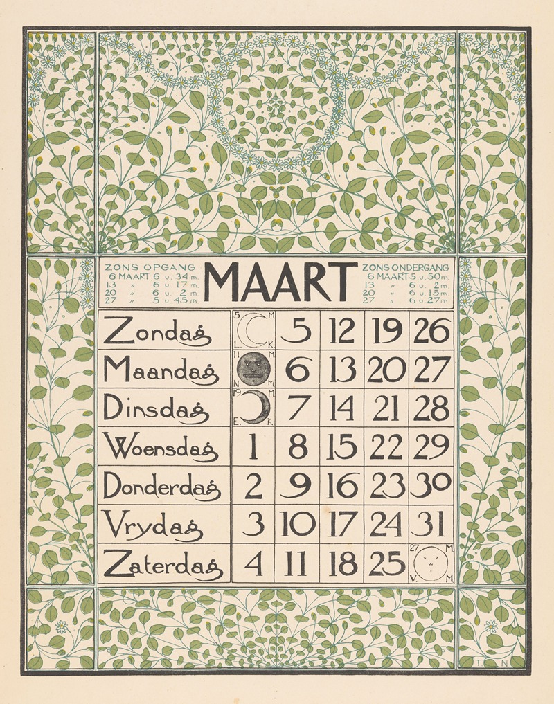 Theo Nieuwenhuis - Kalenderblad voor maart 1899