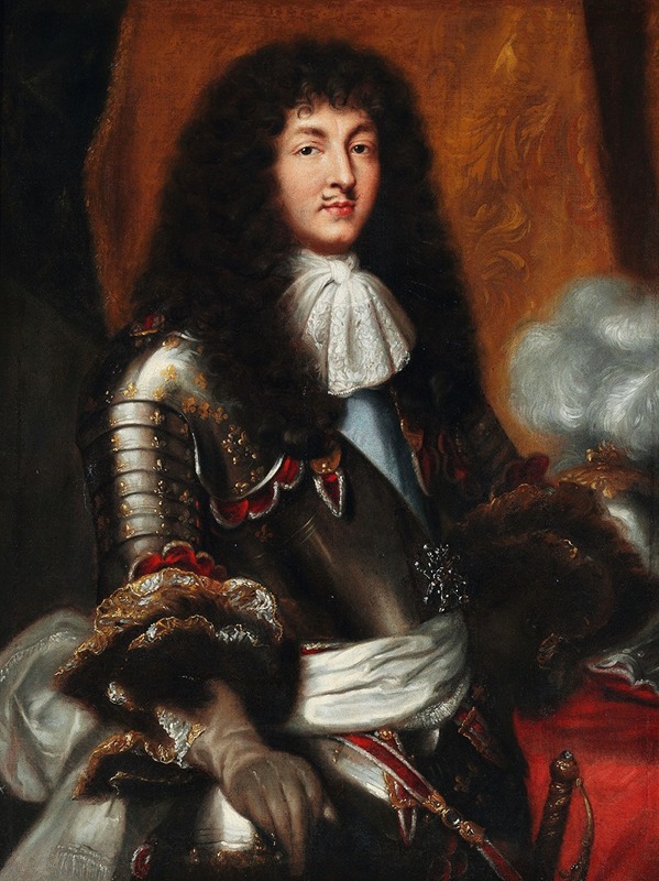 Pierre Mignard (after) - Louis XIV with dark full-bottomed wig and armour