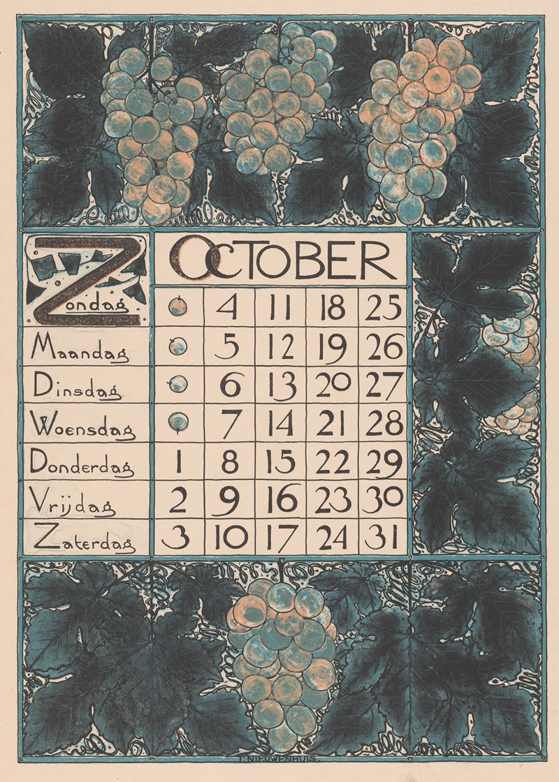 Theo Nieuwenhuis - Kalenderblad voor oktober 1896