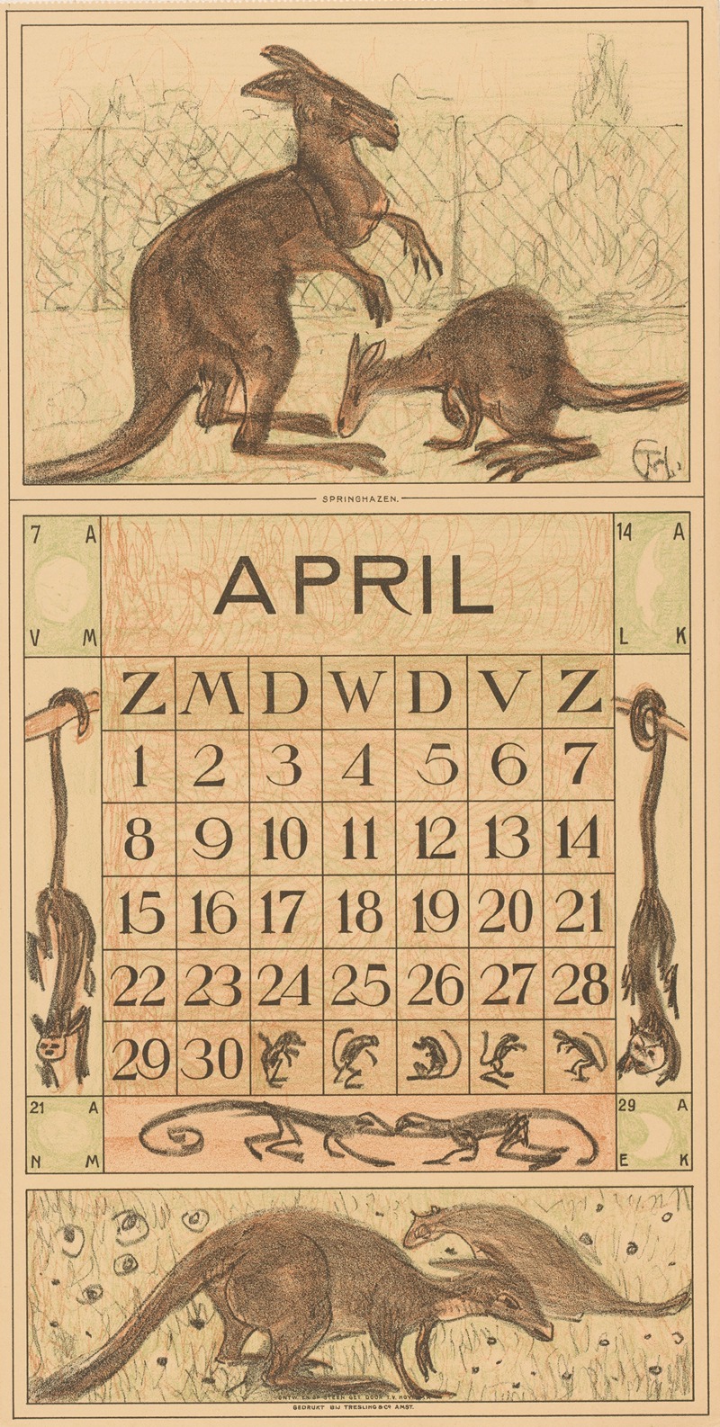 Theo van Hoytema - Kalender april met kangaroos