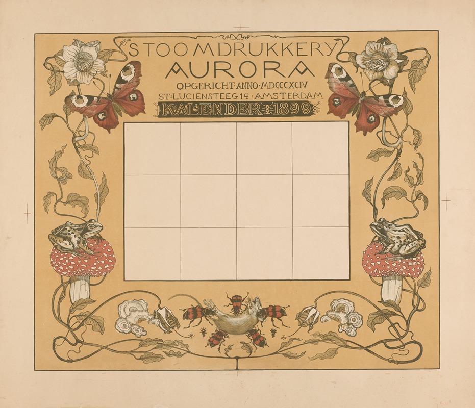 Theo van Hoytema - Kalender van het jaar 1899, met bloemen, insecten en kikkers