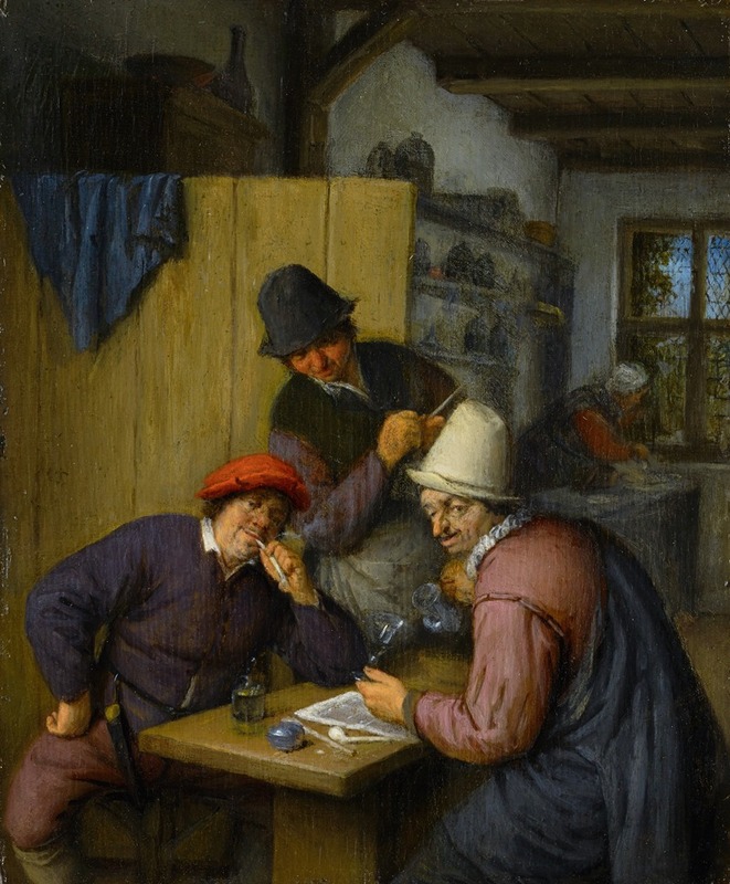 Adriaen van Ostade - Three Drinking and Smoking Farmers in a Tavern