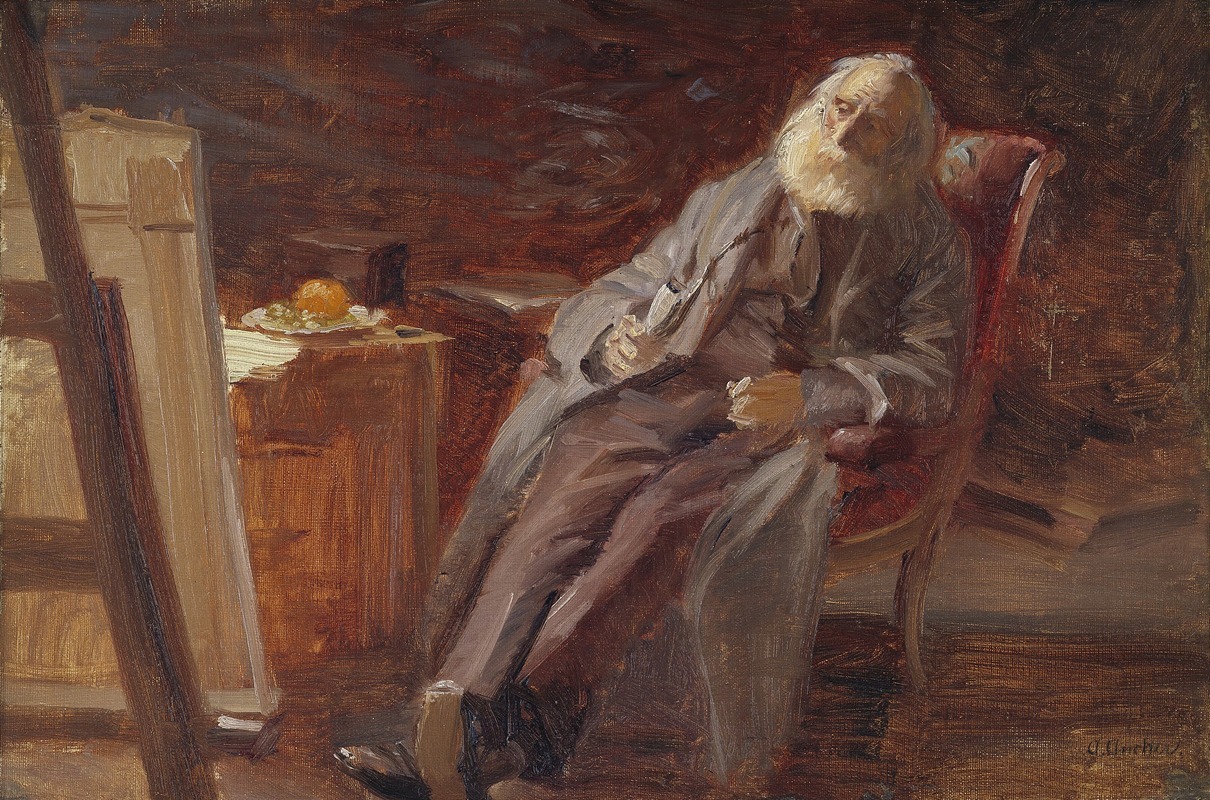 Anna Ancher - The Painter Vilhelm Kyhn Smoking his Pipe
