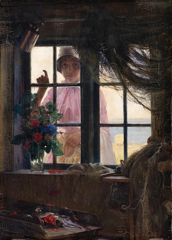 Carl Bloch - After the Bath. A Young Girl Knocking at the Fisherman’s Window