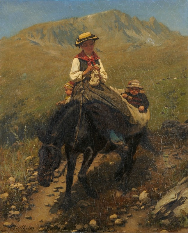 Carl Diethelm Meyer - Woman of the Valais with Two Children on a Mule