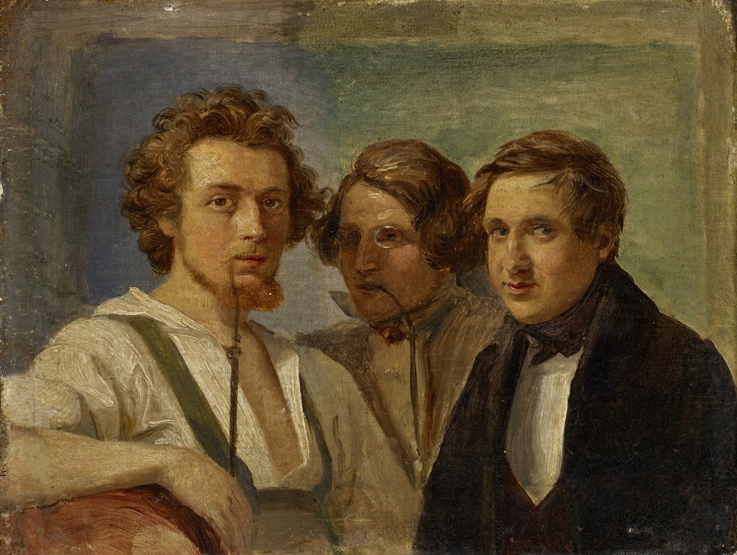 Carl Engel - Self-Portrait with Friends (Painter of sea pieces Weiss and Joseph Fay)