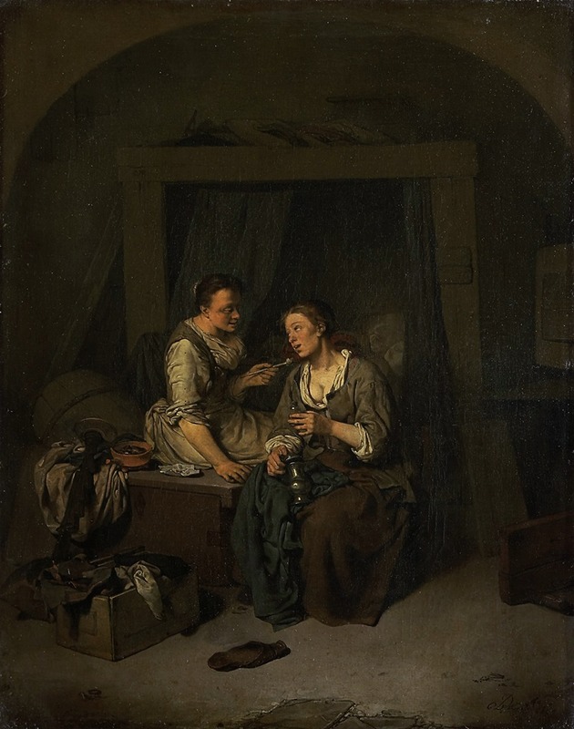Cornelis Pietersz. Bega - Two Maids Drinking and Smoking