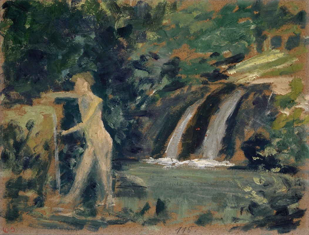 Ernst Schiess - Bathing Boy in a River in the Woods