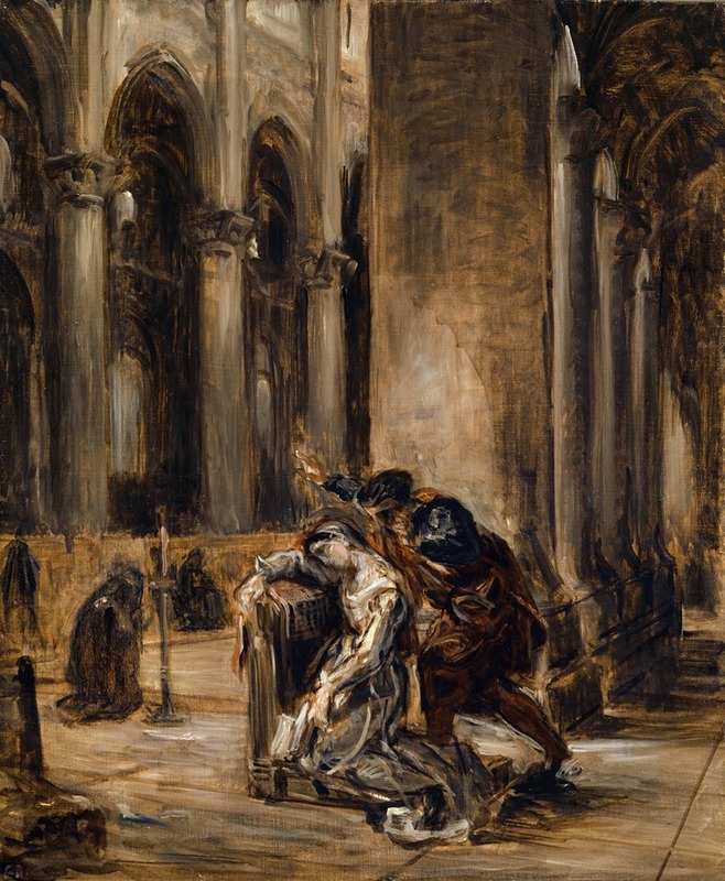 Eugène Delacroix - Gretchen in the Church (Goethe, Faust Part I, scene in the cathedral)