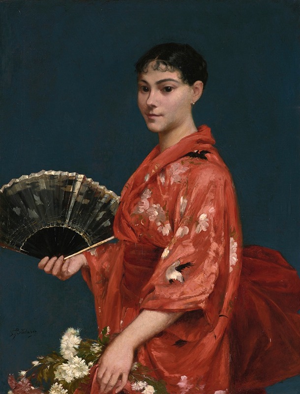 Frank Buchser - Young Woman in a Red Kimono