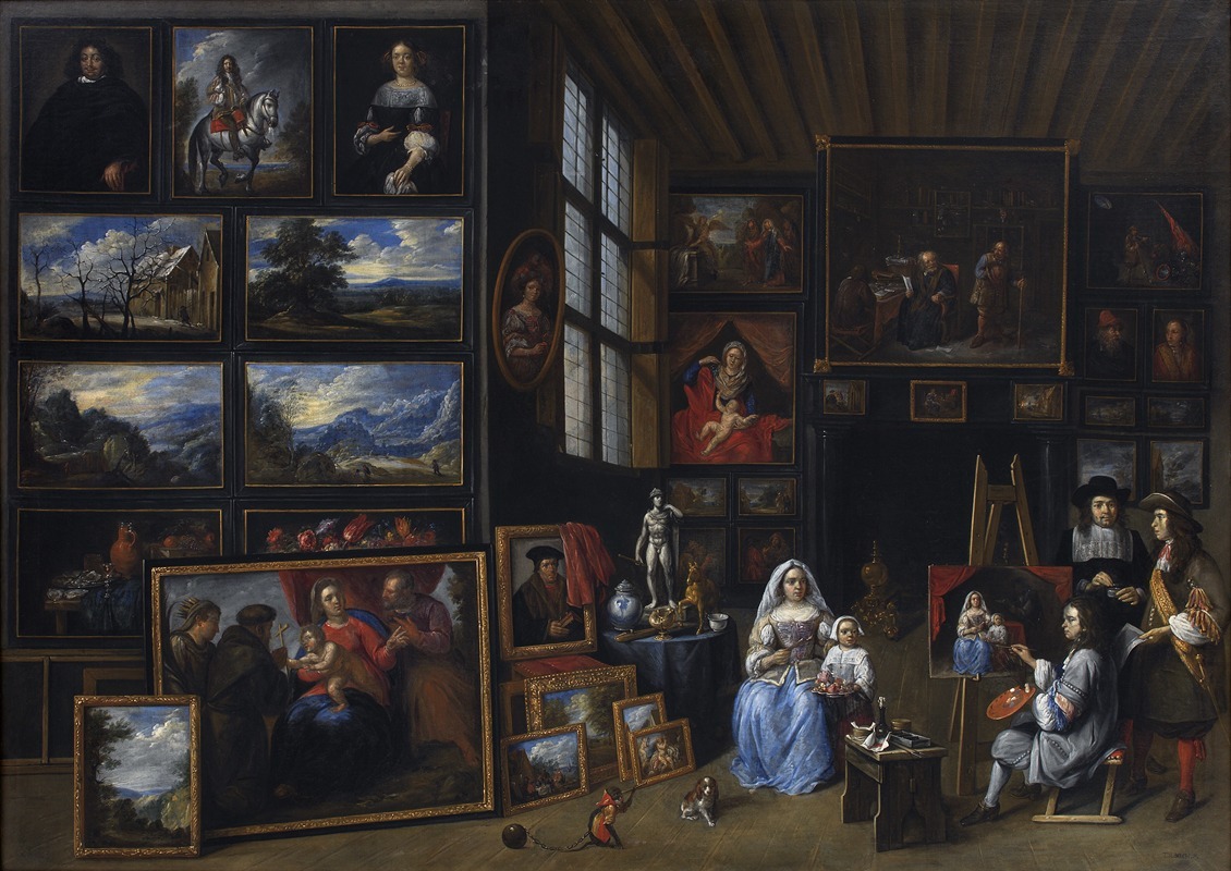 Gillis van Tilborgh - A Picture Gallery with an Artist Painting a Woman and a Girl. Allegory of the Art of Painting
