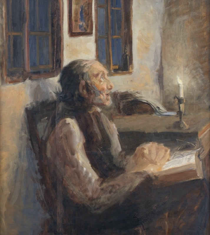Hans Andersen Brendekilde - Den gamle mand ved spedelyset