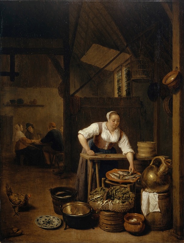 Hendrik Martensz. Sorgh - Maid Preparing Fish