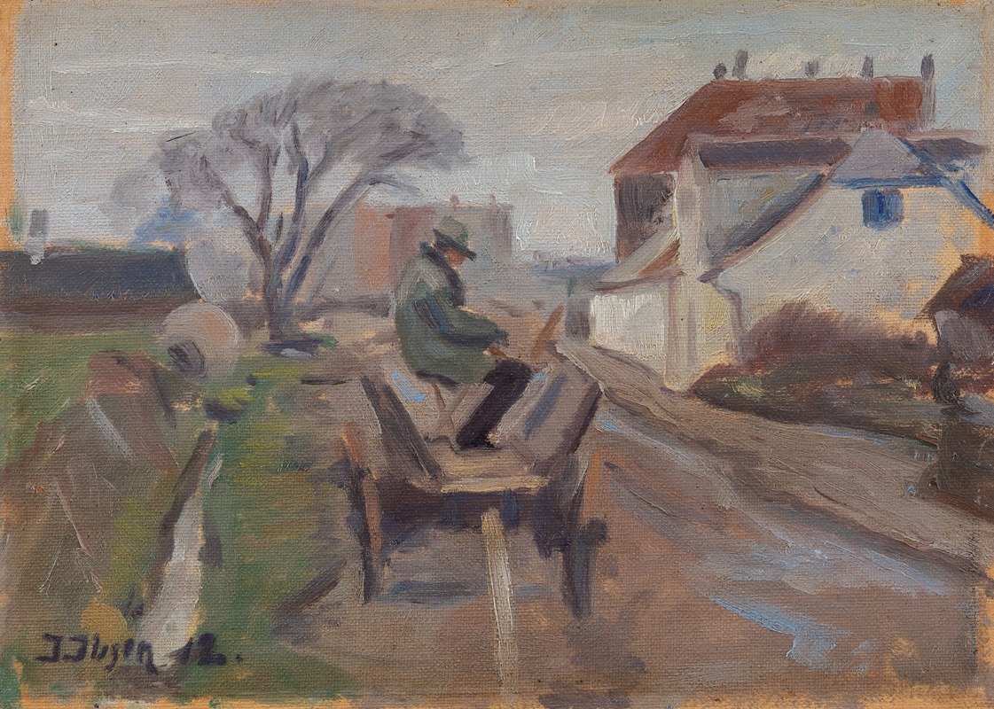 Immanuel Ibsen - The Painter Ølund Hansen Sitting in a Wagon Painting