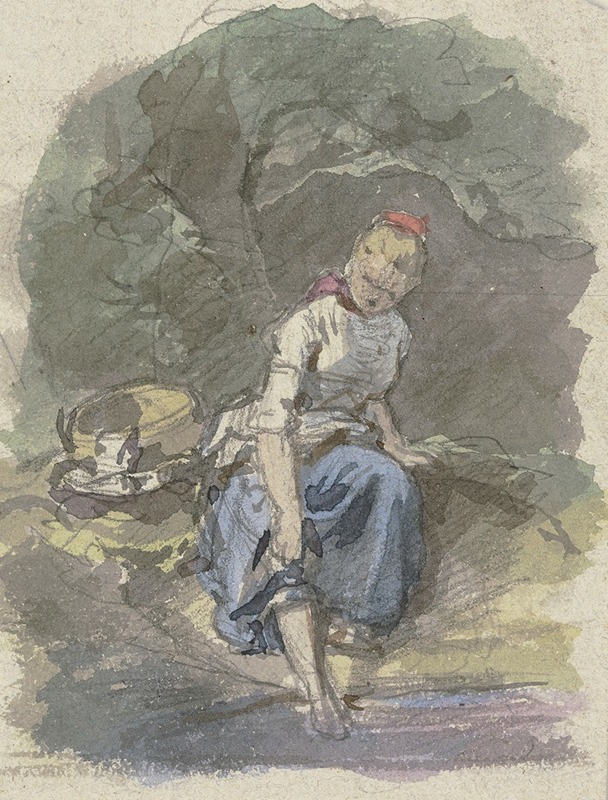 Jakob Becker - Bauernmädchen im Wald sitzend