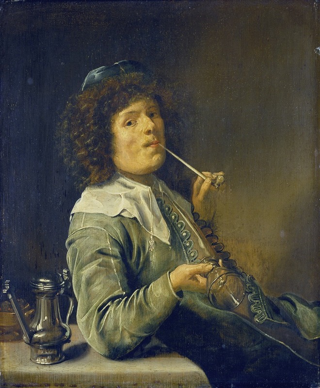 Jan Miense Molenaer - Man Smoking and Holding an Empty Wine Glass