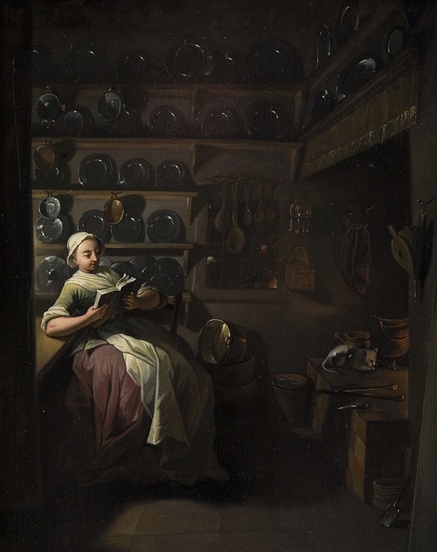 Jens Juel - Kitchen Interior with a Girl Reading