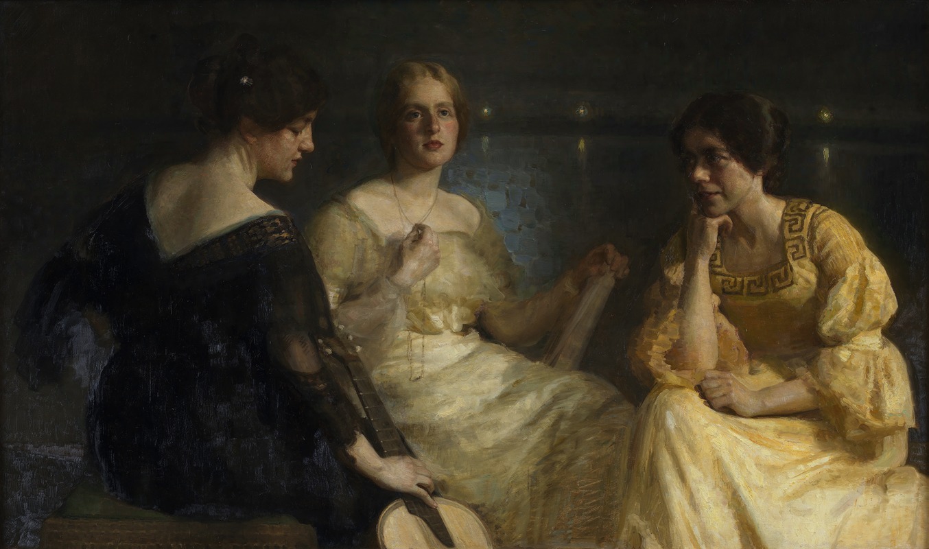 Julius Paulsen - Unge kvinder. Fra venstre; Karen Bramsen; kunstnerens hustru Esther, f. Lange; Johanne Munch-Petersen