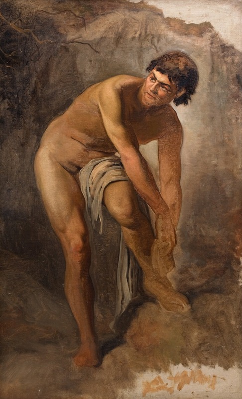 Ludvig Abelin Schou - Ung italiensk mandsfigur i klippelandskab
