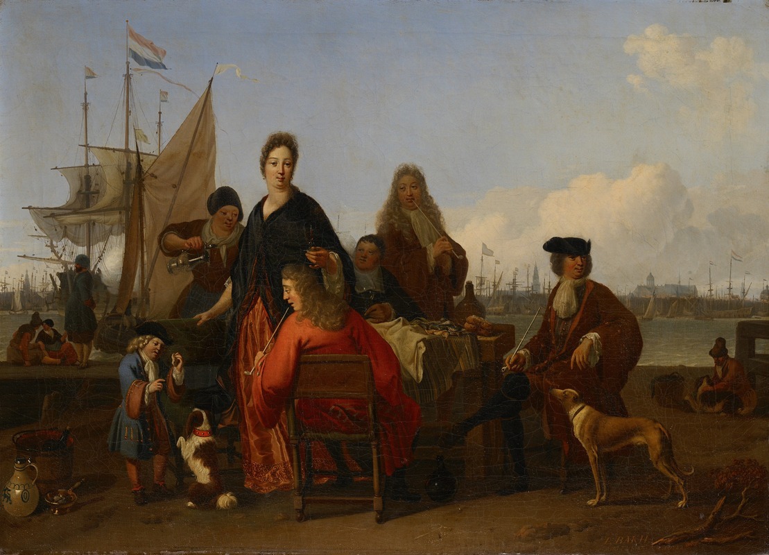 Ludolf Bakhuysen - The Bakhuysen and de Hooghe Families dining at the Mosselsteiger (Mussel Pier) on the Y, Amsterdam, Ludolf Bakhuysen, 1702
