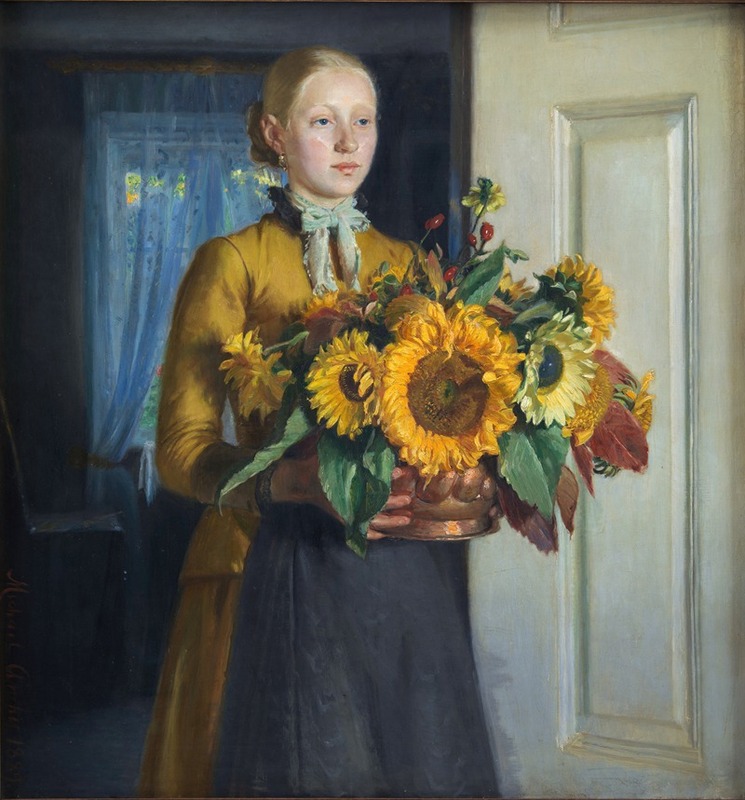 Michael Ancher - A Girl with Sunflowers
