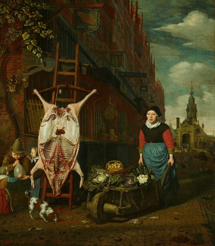 Michiel Van Musscher - Het varken op de leer met gezicht op de Haarlemmerpoort