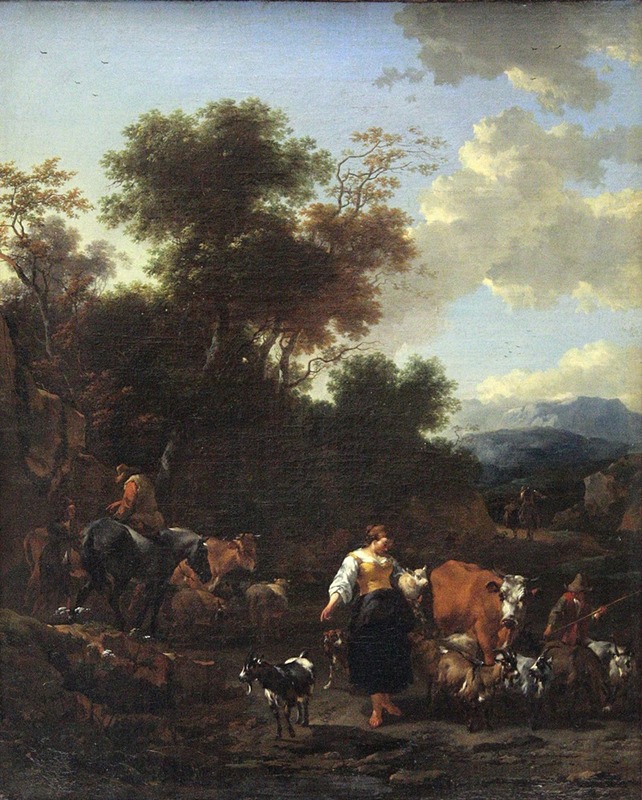 Nicolaes Pietersz. Berchem - Italian Landscape with Shepherds at a River
